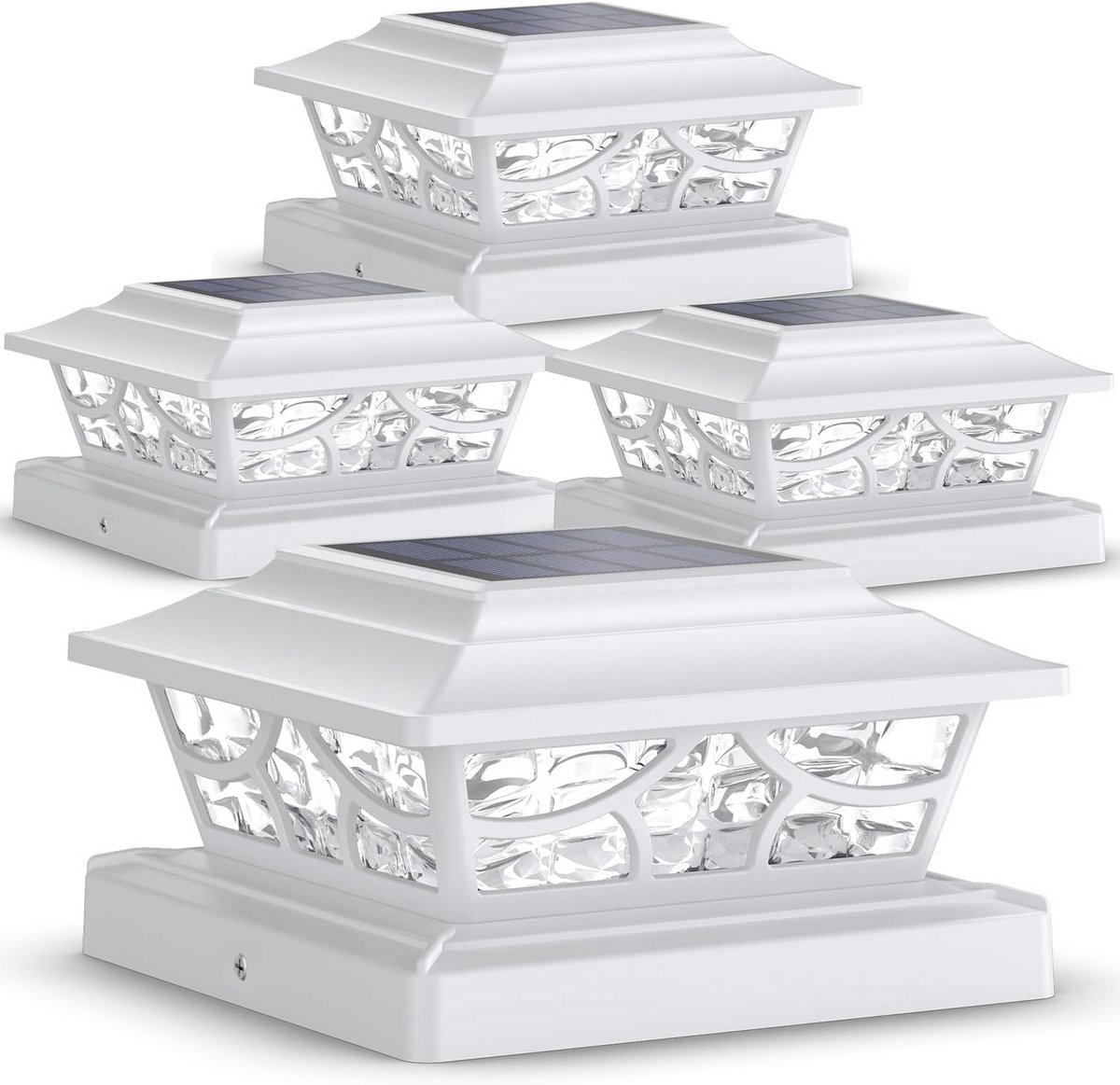 Set van 4 Zonnepaneel Paalverlichting Buiten met 4 Modi - Warm & Koel Wit Licht voor Hekken, Palen en Tuin