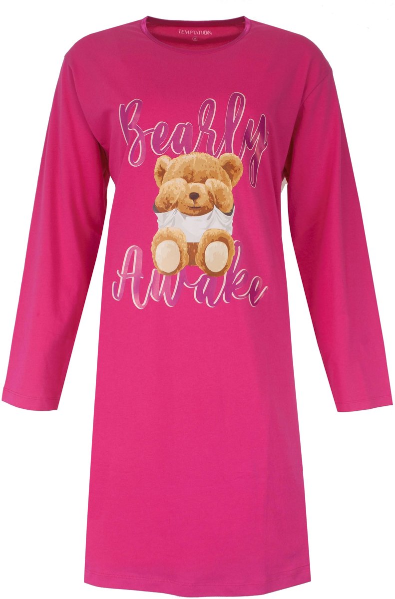 Temptation Dames Big Shirt - Lange Mouwen - Ronde Hals - Fuchsia Roze