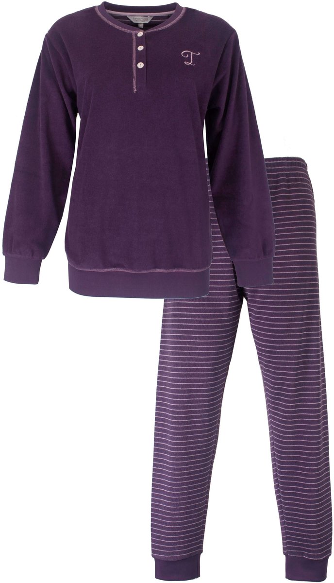 Tenderness Dames Pyjama - Badstof - Lange Mouwen - Paars