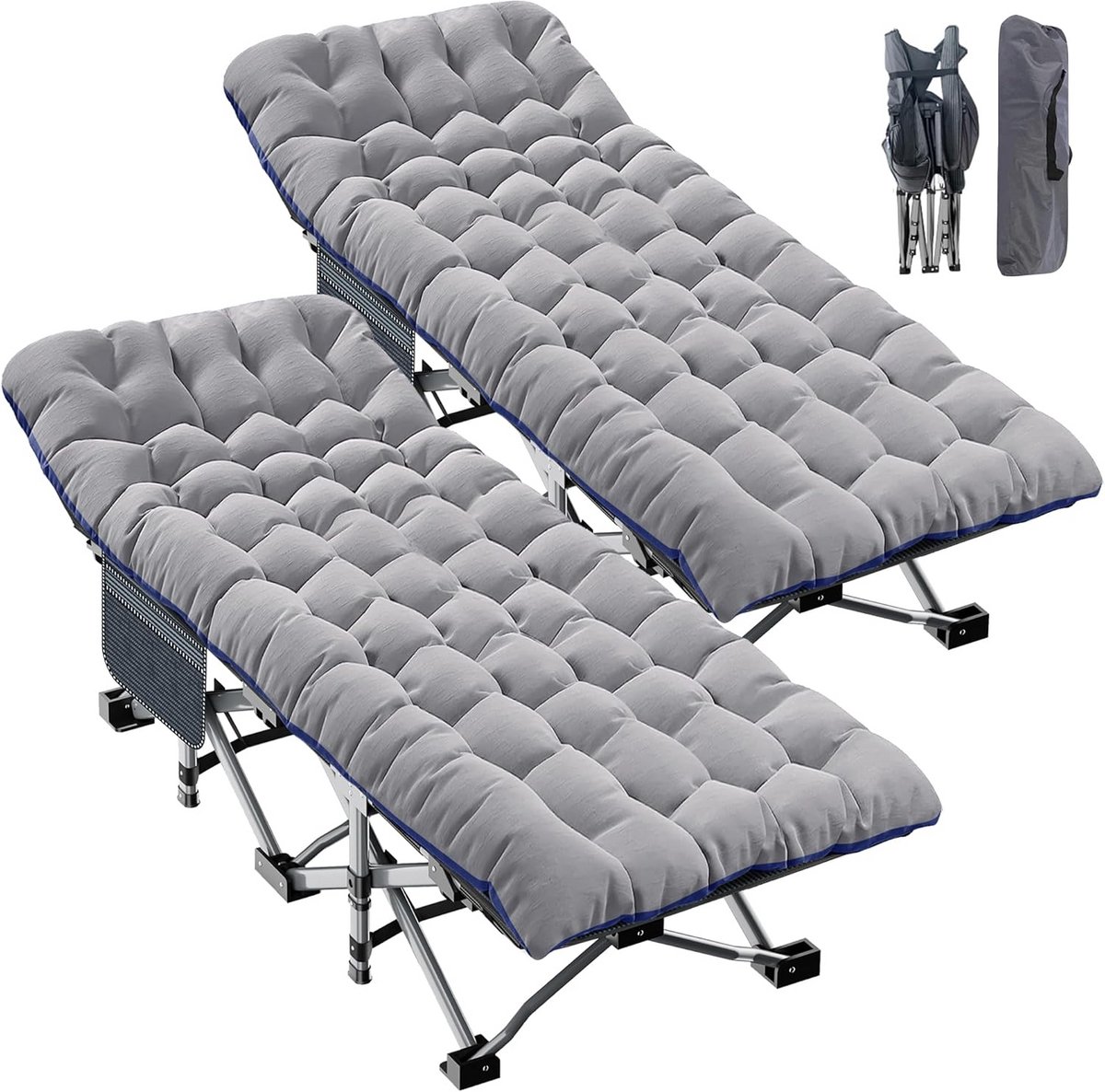 Set van 2 Opvouwbare Campingbedden met Matras - Hoog Draagvermogen voor Volwassenen