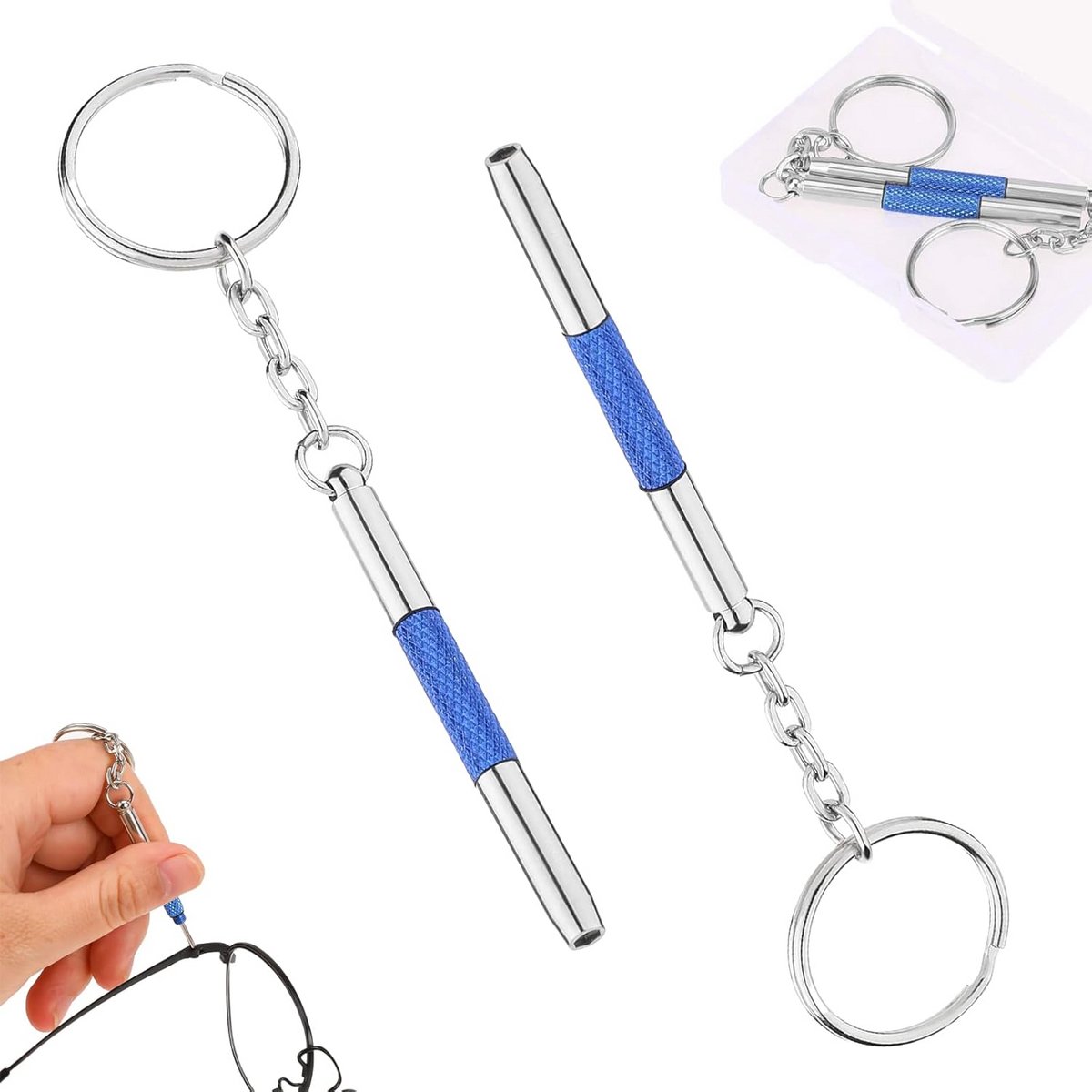 2x Mini Schroevendraaier Set 3-in-1 voor Brillen en Horloges - Draagbaar Gereedschap met Sleutelhanger