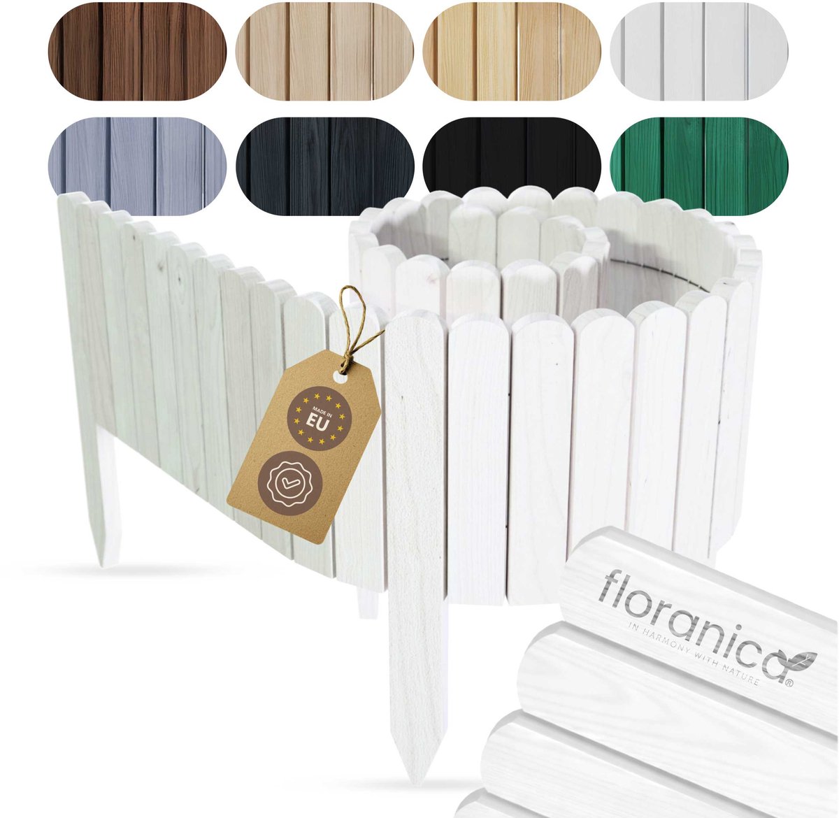 Floranica borderrand plantenborder 40 x 200 cm wit graskant houten tuinafsluiting houten hekwerk flexibele rollborder