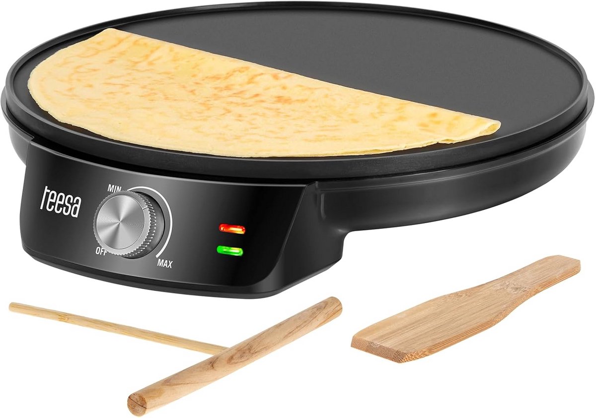 Elektrische Pannenkoekenpan - Crêpe Pan - Pannenkoeken Bakken - Regelbare Temperatuur - 30 cm - Zwart