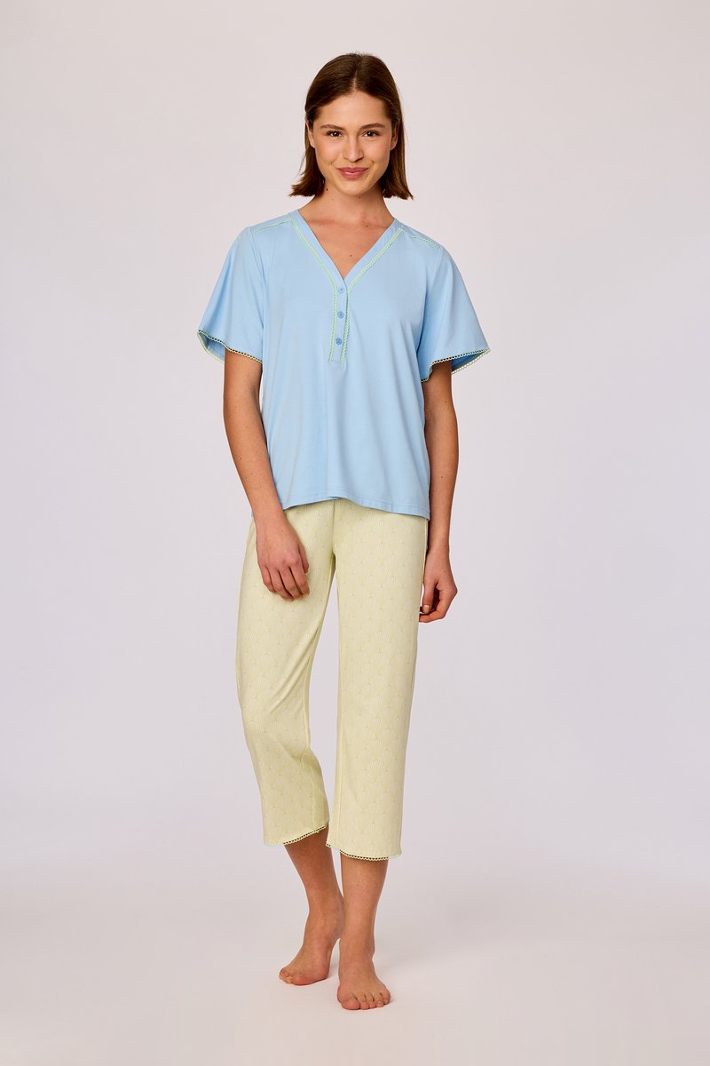 Woody Blauw-groene pyjama van soepel katoen groen/blauw