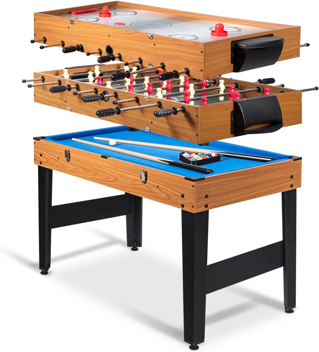 3-in-1 Speeltafel: Biljart, Tafelvoetbal en Airhockey voor Binnen