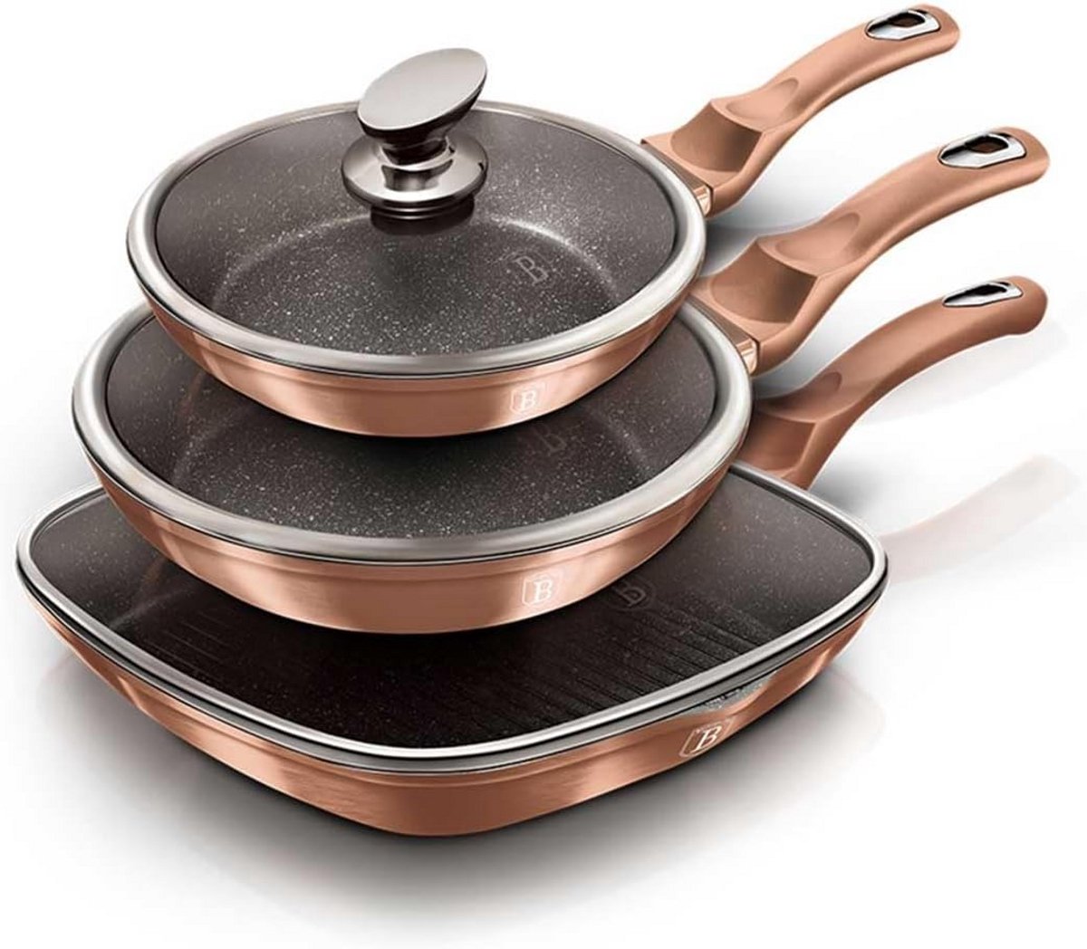 3-delige Koekenpan Set met Marmeren Coating en Turbo Inductiebodem