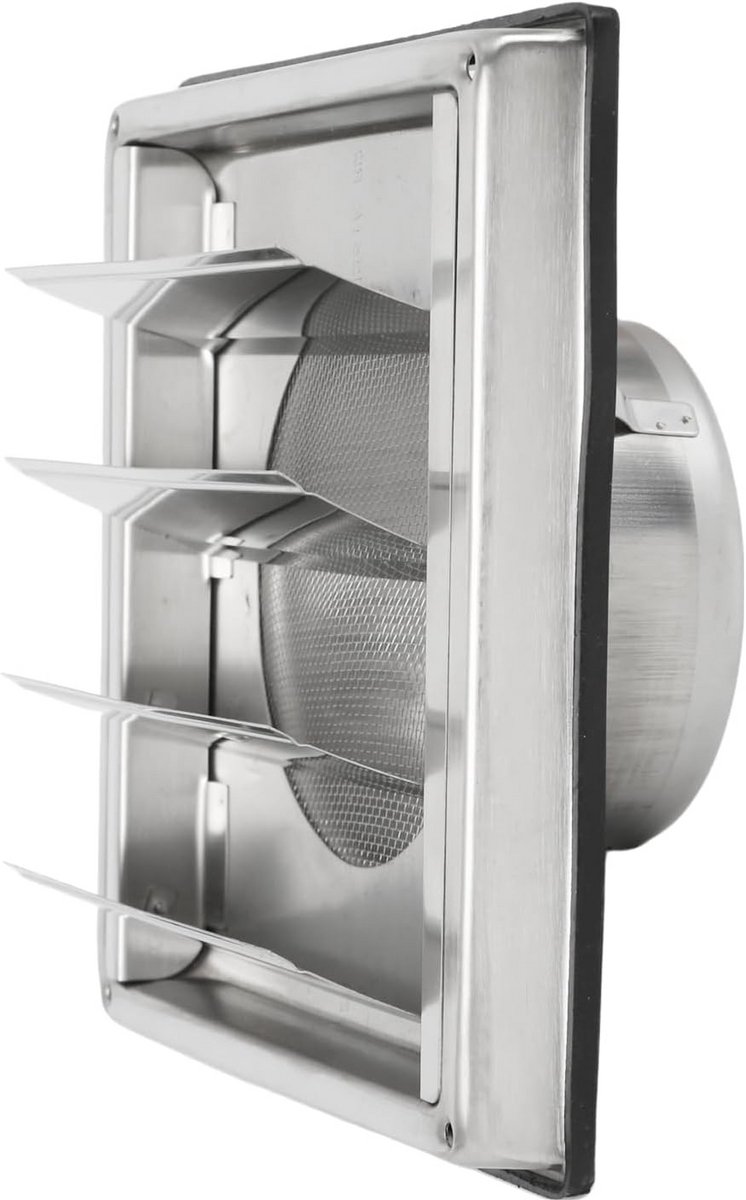 Vierkant Ventilatierooster RVS met Terugslagklep en Insectenbescherming voor Afzuiging (10