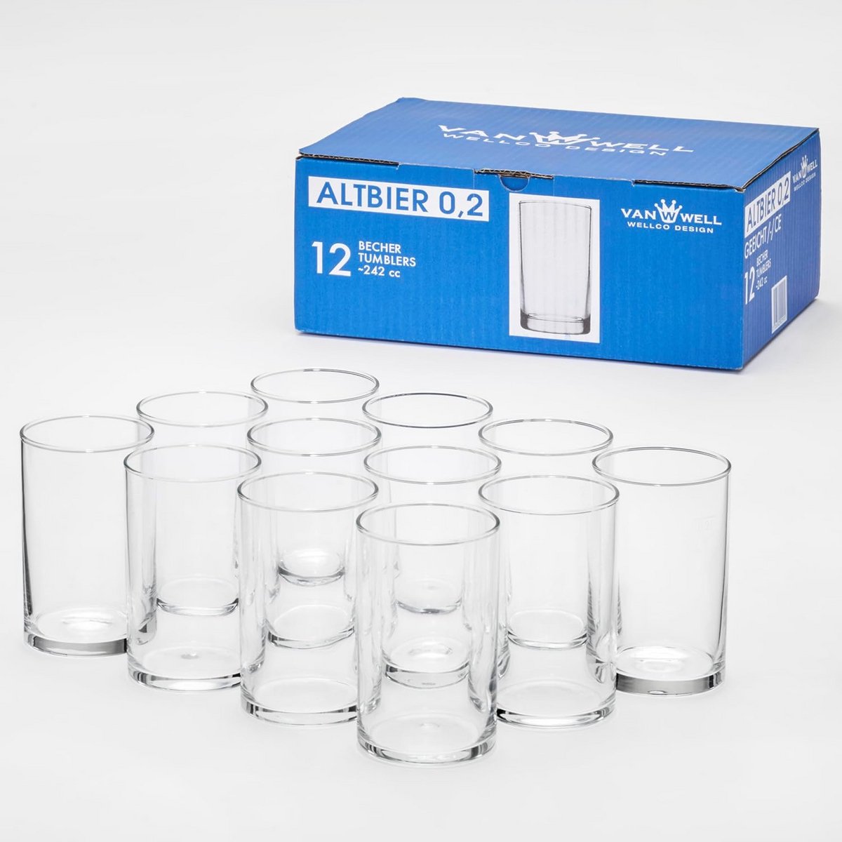 Set van 12 Altbierglazen 0,2 Liter Stapelbaar zonder Merknaam