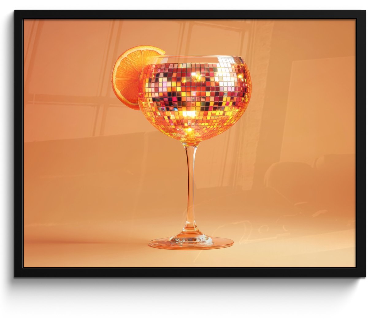 FrameYourWall Fotolijst inclusief poster - Posterlijst 70x50 cm - Posters - Drank - Oranje - Glitter - Disco - Foto in lijst - Keuken decoratie muur - Wanddecoratie accessoires - Muurdecoratie - Schilderijen Disco - Cocktail