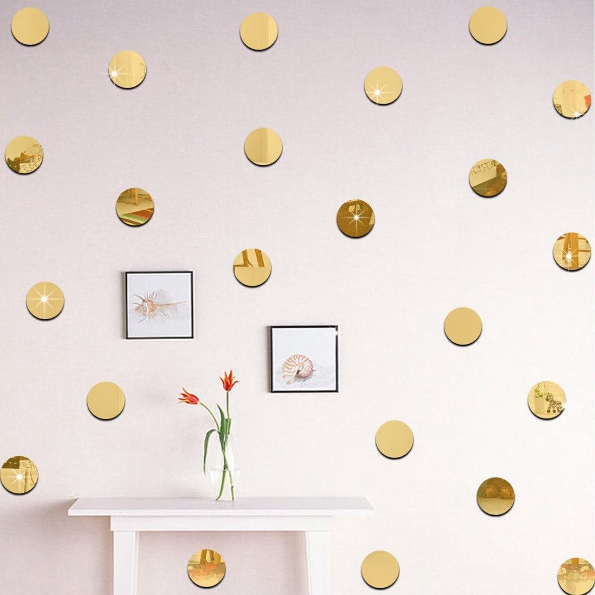 50x Ronde Spiegel Stickers Acryl Zelfklevend Decoratie Goud - 5 cm Doorsnede