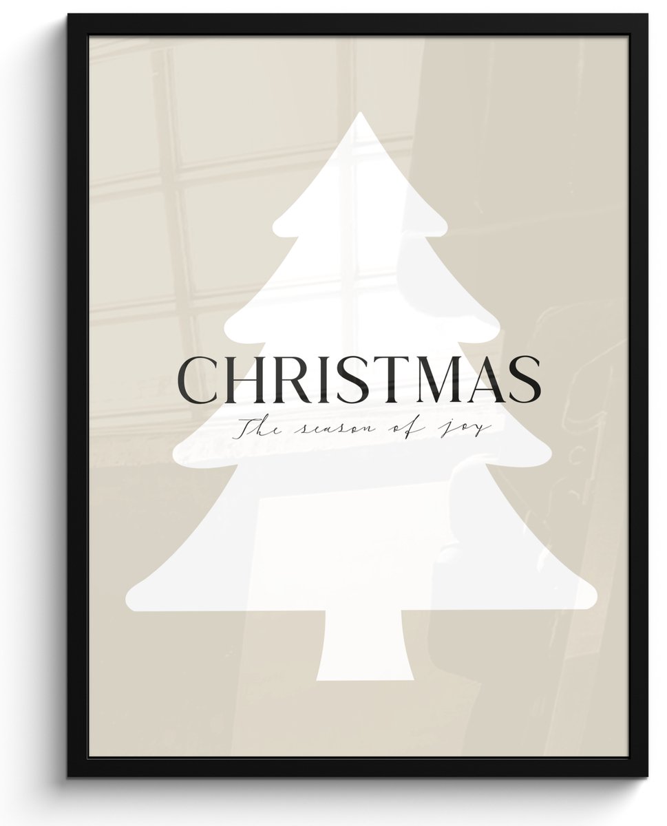 FrameYourWall Poster in lijst - Fotolijst 50x70 cm - Posters - Kerstboom - Japandi - Christmas - Beige - Posterlijst zwart - Decoratie - Wanddecoratie woonkamer - Muurdecoratie slaapkamer - Kerstversiering - Kerstdecoratie voor binnen - Kerstmis Kerstboom - Quote - Wit