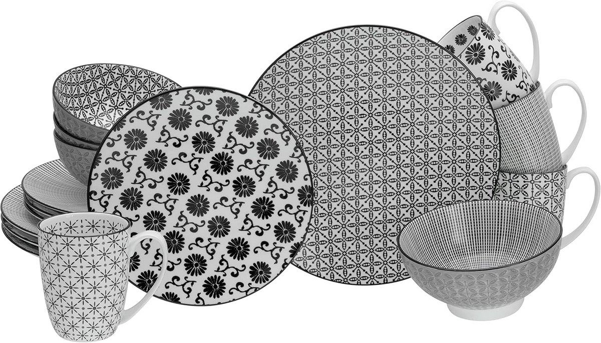 16-delige Borden Set Zwart Modern Servies voor 4 Personen