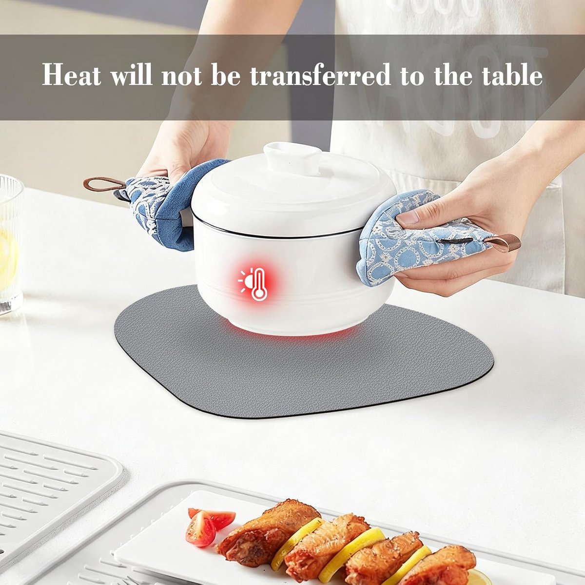Set van 8 Ronde Placemats en Onderzetters - Hittebestendig Kunstleer - Antislip & Waterdicht