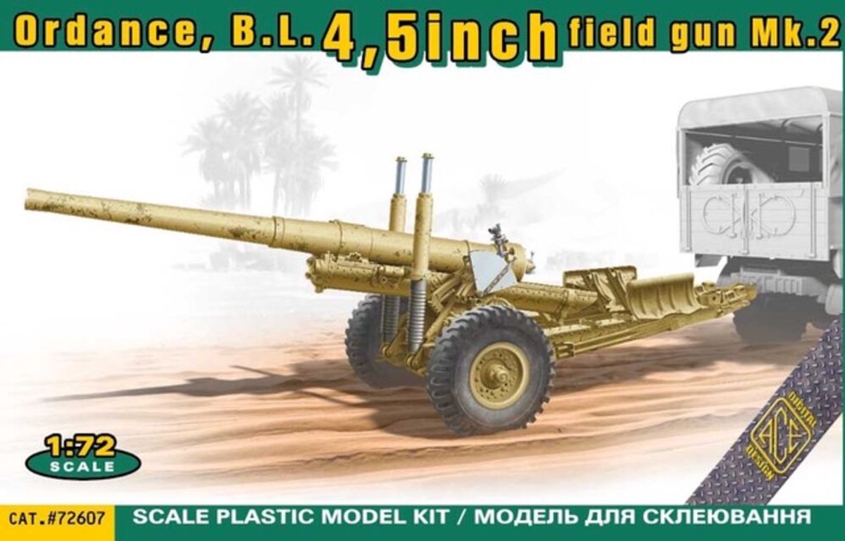 ACE Modelbouwpakket Militaire voertuigen - 72607 Ordnance BL 4.5-inch Medium Field Gun Mk.2 op 5.5-inch Carriage Mk.2 WWII - Brits Middelzwaar Veldkanon Plastic - 1:72 - Modelbouw
