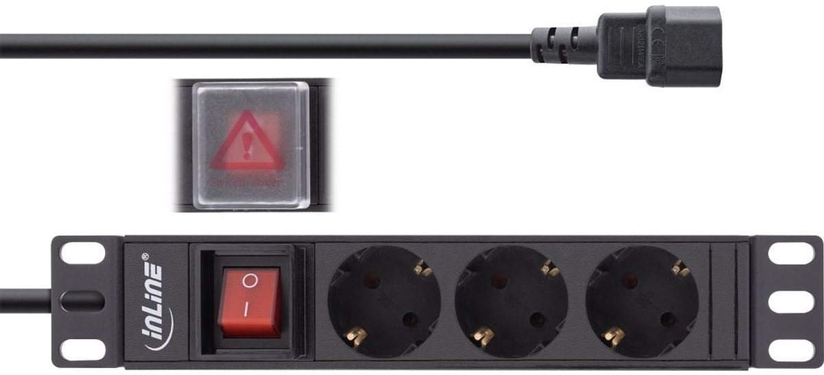 InLine 10'' stekkerdoos - IEC C14 - 3x CEE 7/3 - met schakelaar / zwart - 2 meter