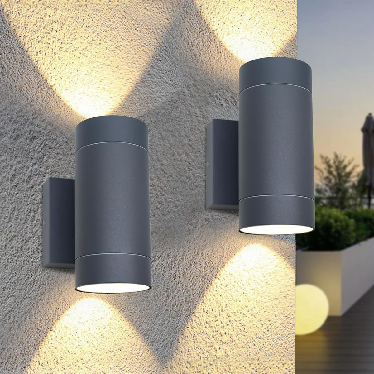 Buitenwandlampen 2-pack GU10 IP65 Antraciet Aluminium Op en Neer Licht