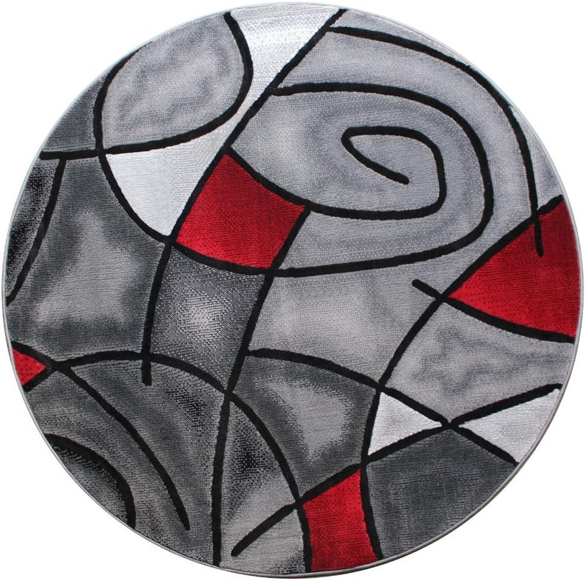 Rond Vloerkleed Modern Design Rood Grijs Zwart - Ø 150 cm
