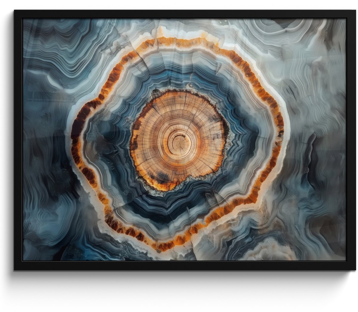 FrameYourWall Poster in lijst - Fotolijst 70x50 cm - Posters - Cirkel - Ringen - Steen - Tinten - Posterlijst zwart - Decoratie - Wanddecoratie woonkamer - Muurdecoratie slaapkamer