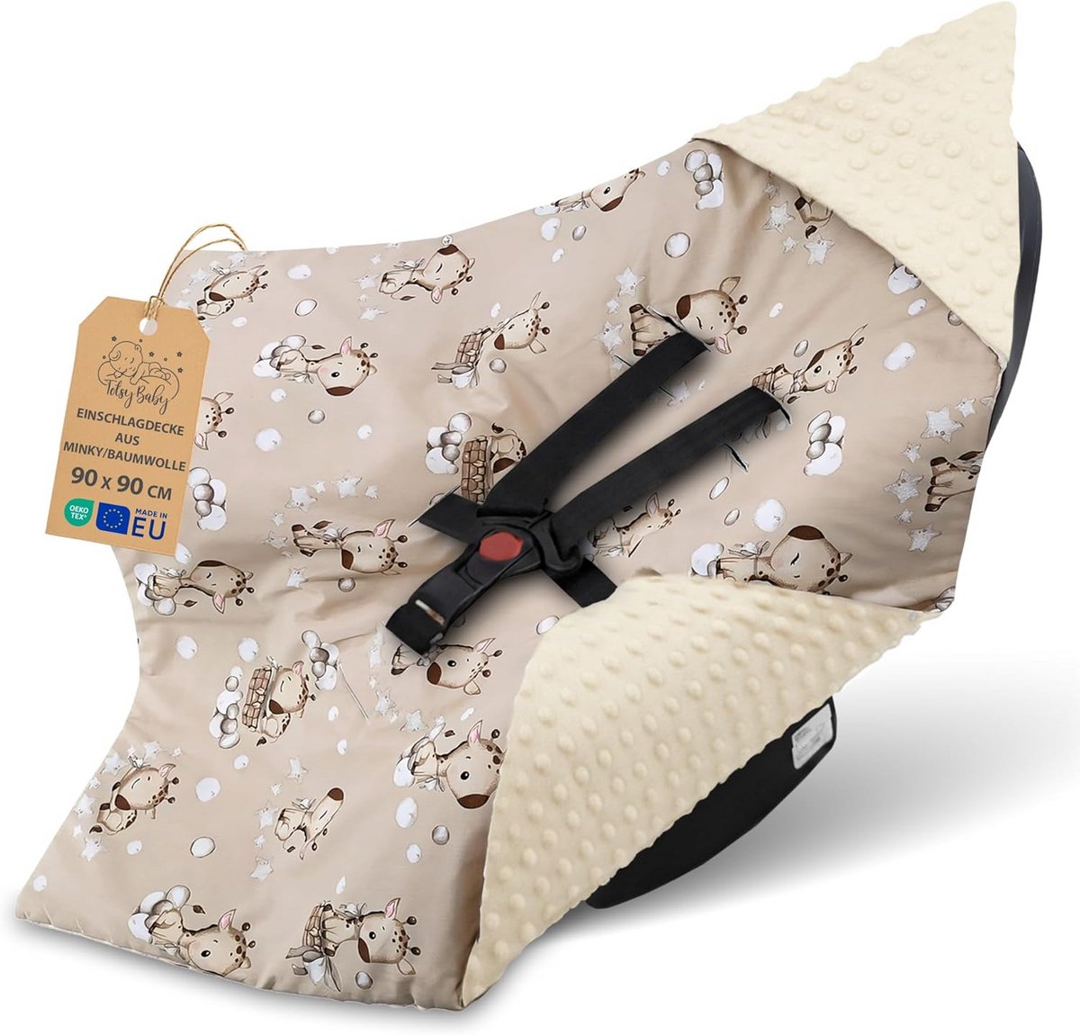 Zachte Minky Wiegdekens & Voetenzak voor Maxi Cosi en Kinderwagen - 90x90 cm – foto 7