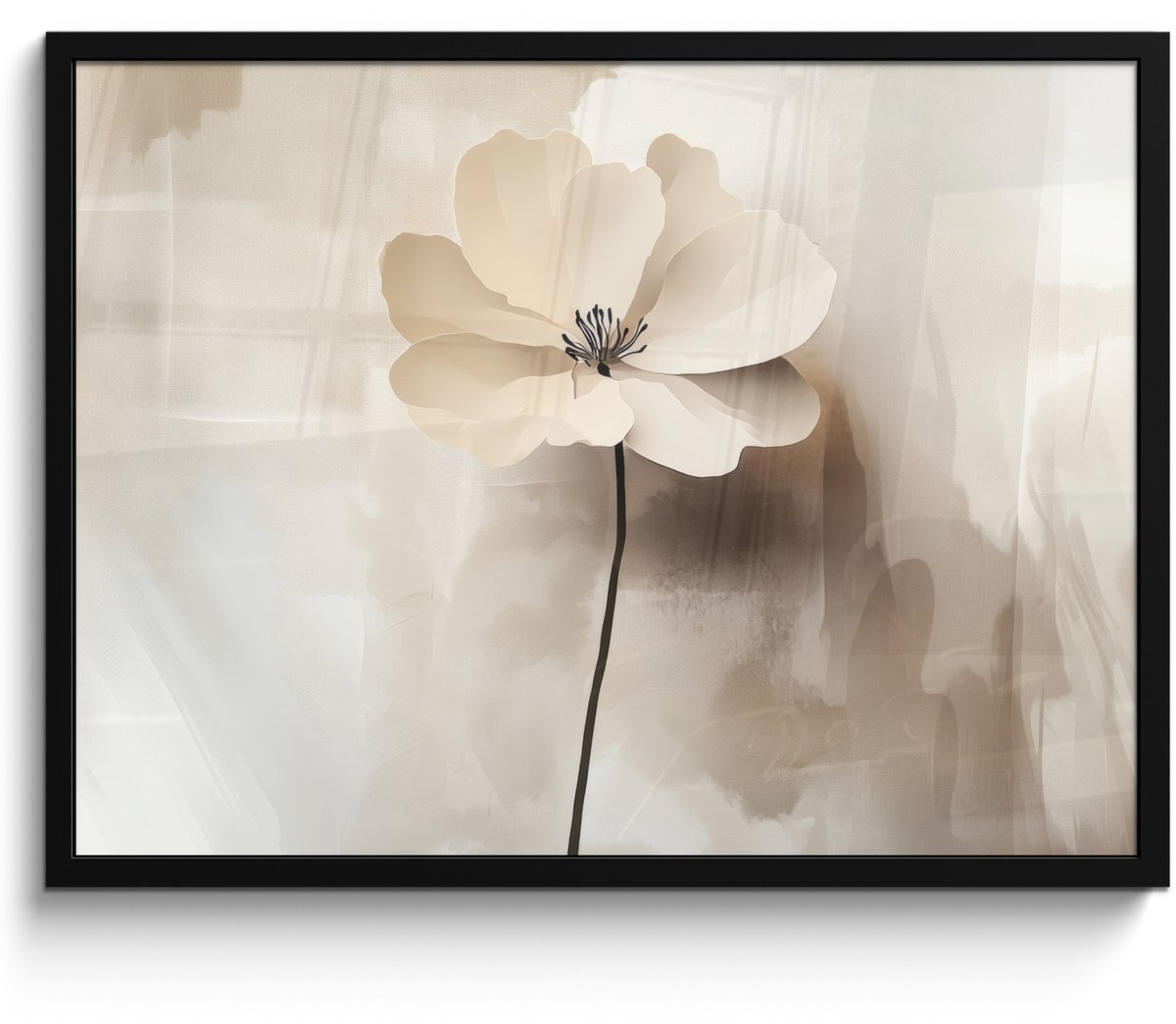 FrameYourWall Poster in lijst - Fotolijst 70x50 cm - Posters - Bloem - Beige - Verf - Schaduw - Posterlijst zwart - Decoratie - Wanddecoratie woonkamer - Muurdecoratie slaapkamer Bloem - Verf