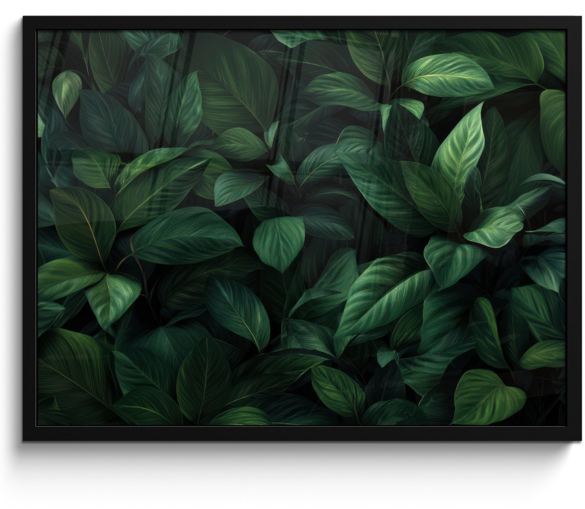 FrameYourWall Poster in lijst - Fotolijst 70x50 cm - Posters - Bladeren - Ovaal - Groen - Nerven - Posterlijst zwart - Decoratie - Wanddecoratie woonkamer - Muurdecoratie slaapkamer Bladeren - Nerven