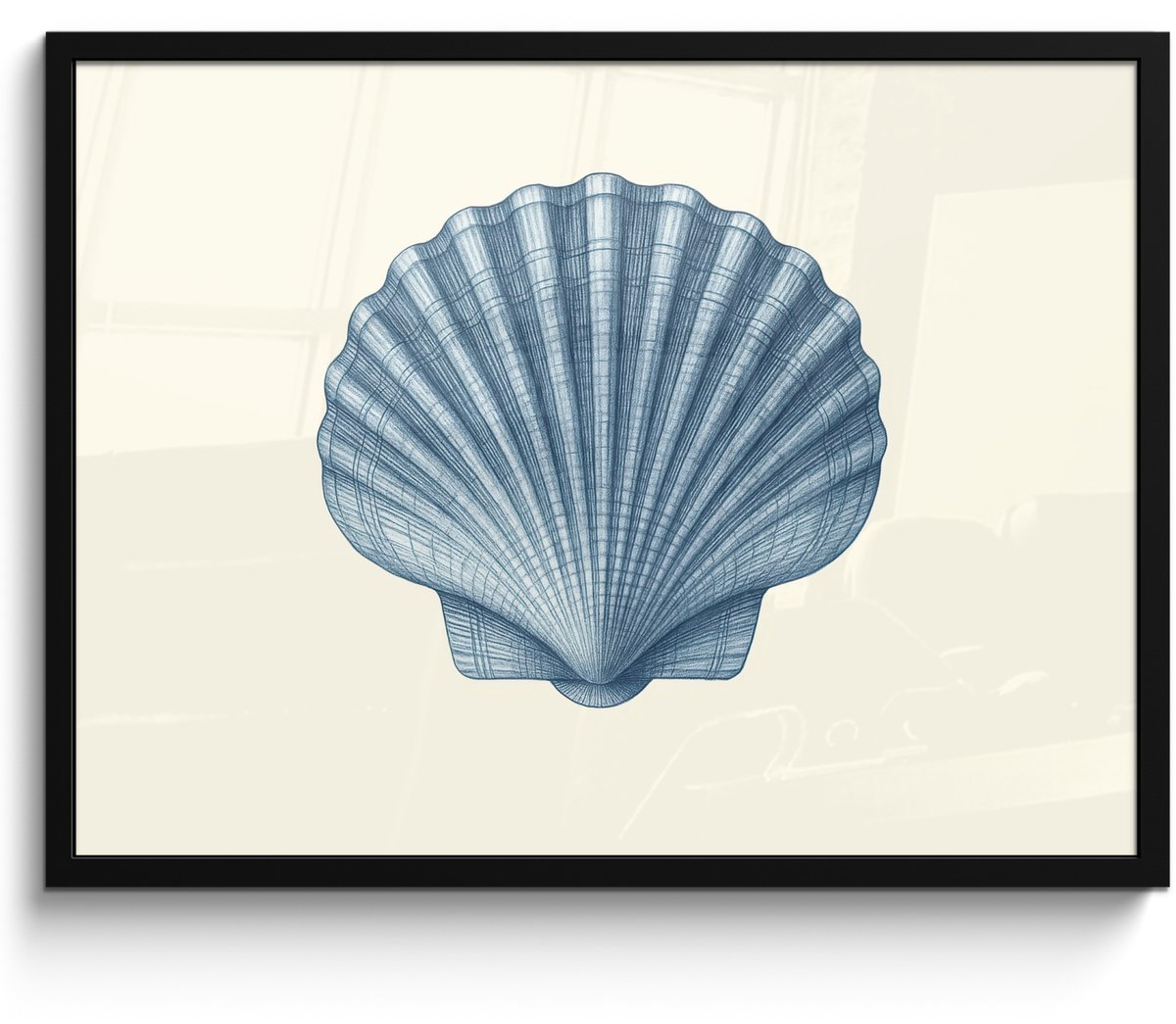 FrameYourWall Poster in lijst - Fotolijst 70x50 cm - Posters - Ribbels - Blauw - Schelp - Posterlijst zwart - Decoratie - Wanddecoratie woonkamer - Muurdecoratie slaapkamer Schelp - Ribbels