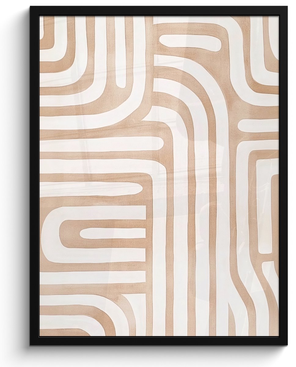 FrameYourWall Poster in lijst - Fotolijst 50x70 cm - Posters - Aardetinten - Labyrintpatroon - Posterlijst zwart - Decoratie - Wanddecoratie woonkamer - Muurdecoratie slaapkamer