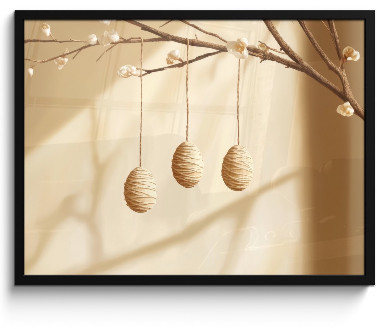 FrameYourWall Poster in lijst - Fotolijst 70x50 cm - Posters - Beige - Paastak - Eieren - Posterlijst zwart - Decoratie - Wanddecoratie woonkamer - Muurdecoratie slaapkamer