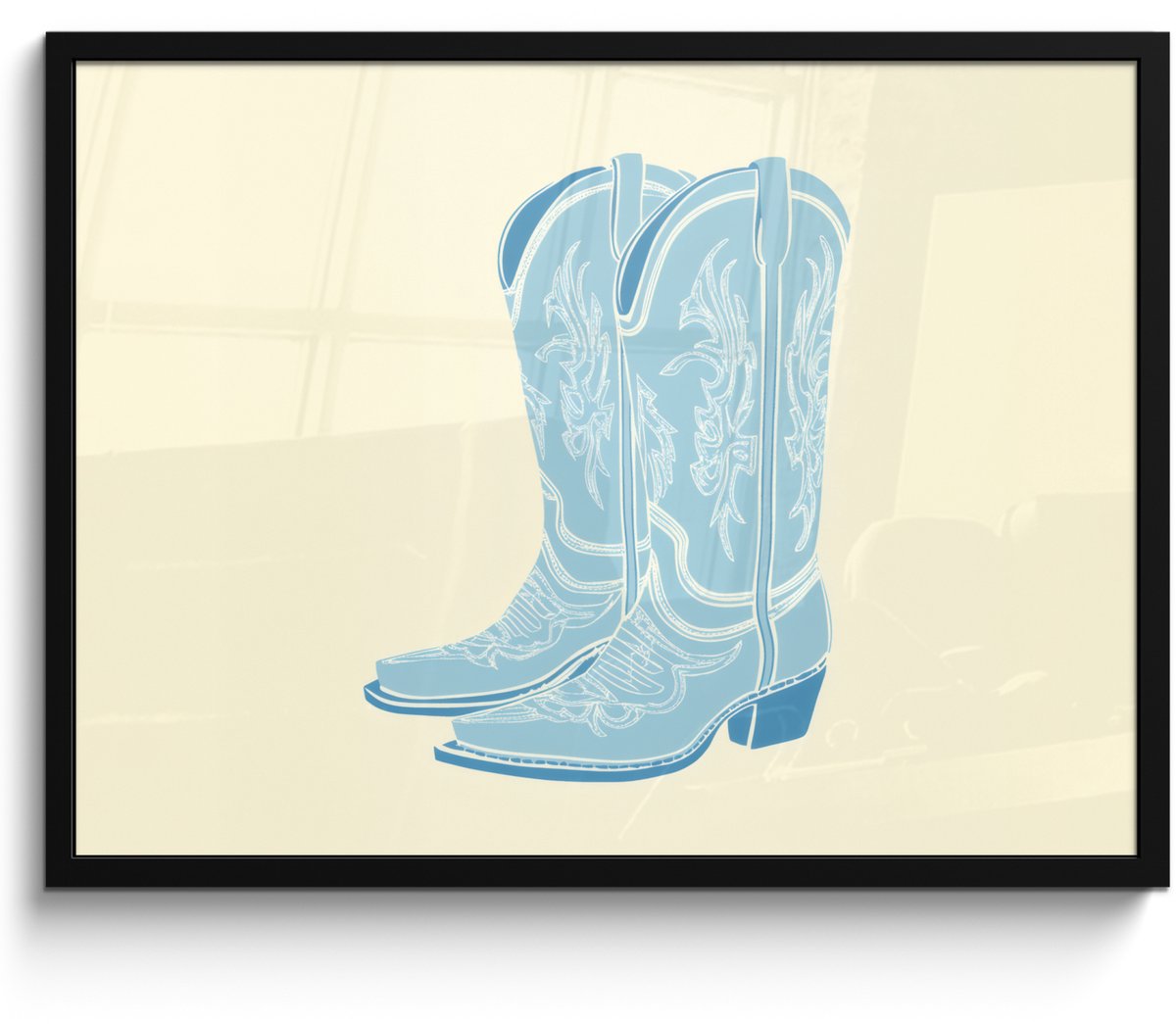 FrameYourWall Poster in lijst - Fotolijst 70x50 cm - Posters - Illustratie - Cowboylaarzen - Patroon - Posterlijst zwart - Decoratie - Wanddecoratie woonkamer - Muurdecoratie slaapkamer