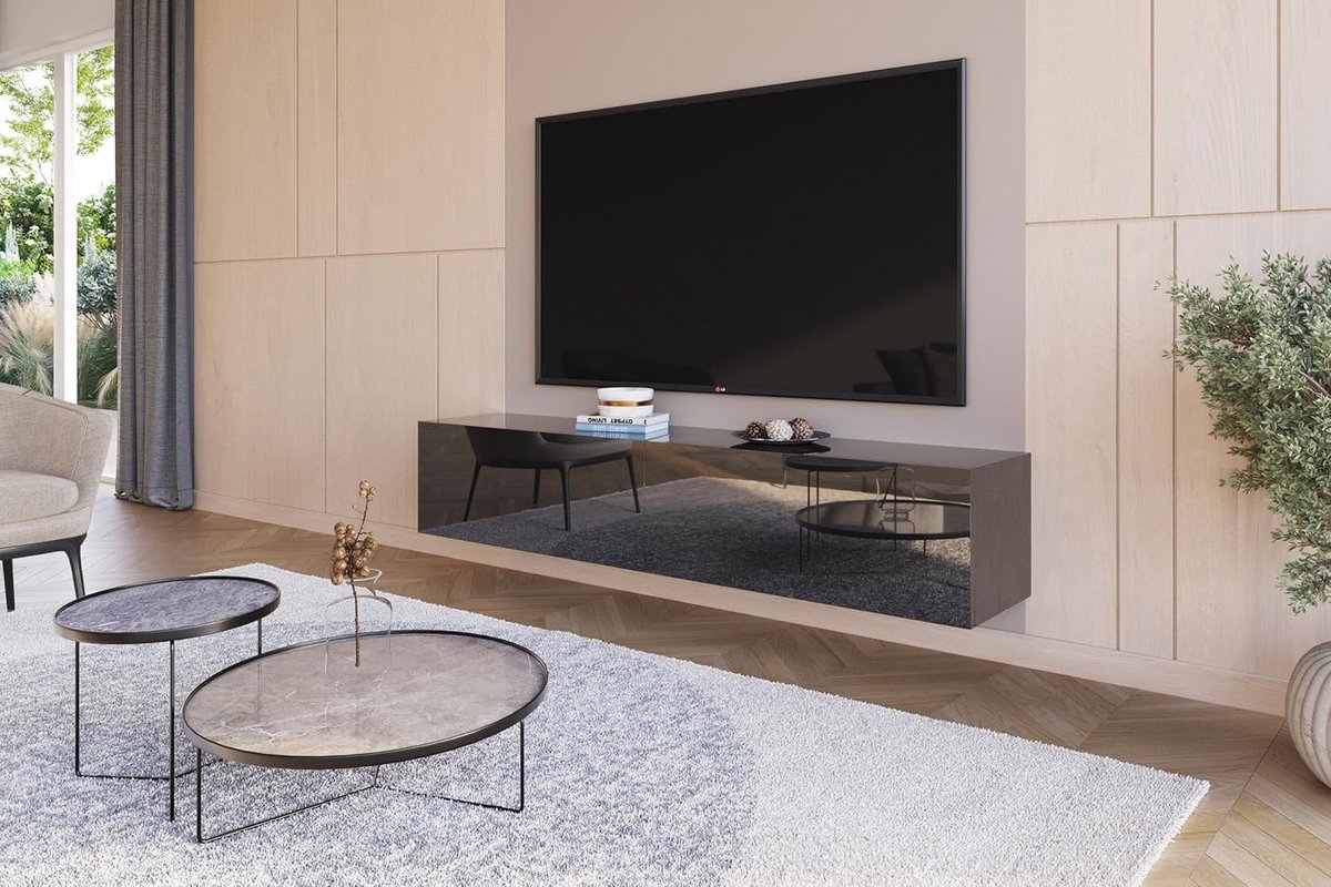 Zwart Hoogglans TV Meubel 180cm - Modern Lowboard voor Televisie in Woonkamer