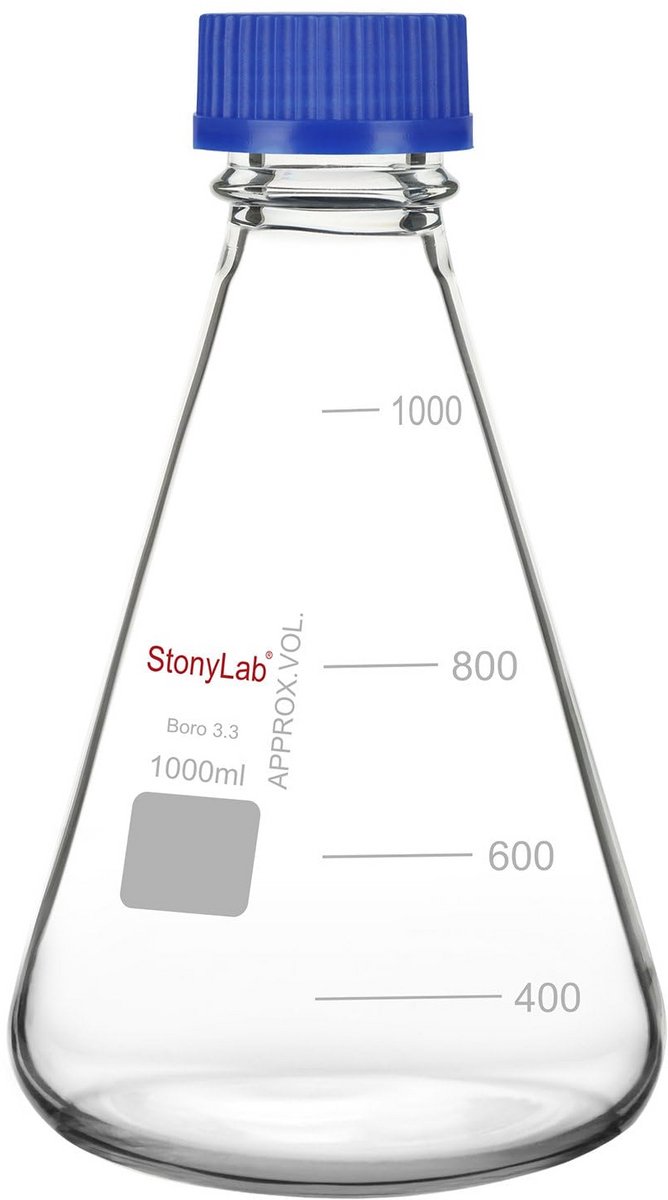 Laboratorium Erlenmeyer Kolf 1000 ml met Schroefdop en Maatstrepen - Borosilicaatglas