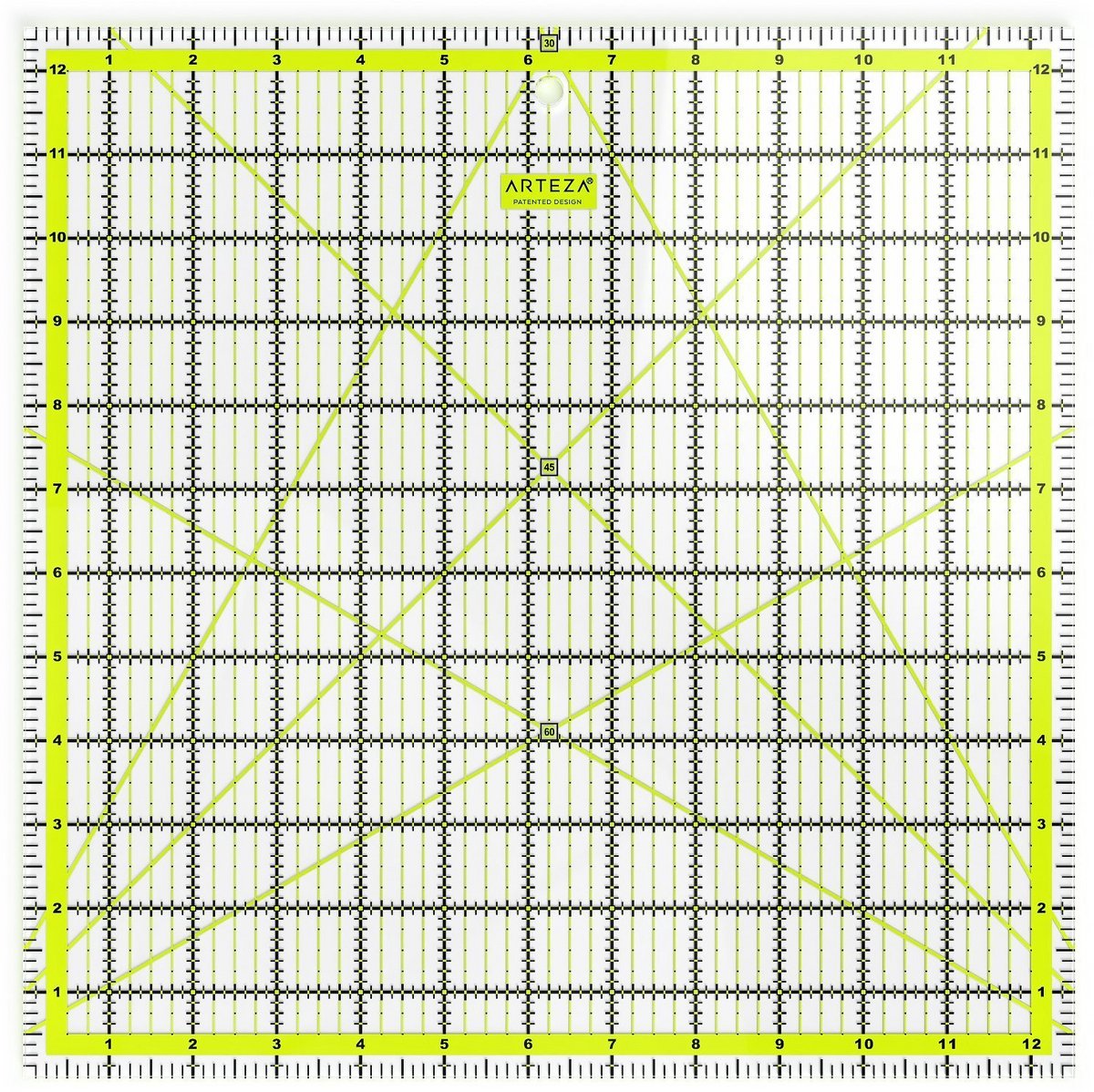 Quiltliniaal 31.75 x 31.75 cm - Nauwkeurige Snijliniaal voor Patchwork en Quilten met Zwarte en Limoge Groene Raster