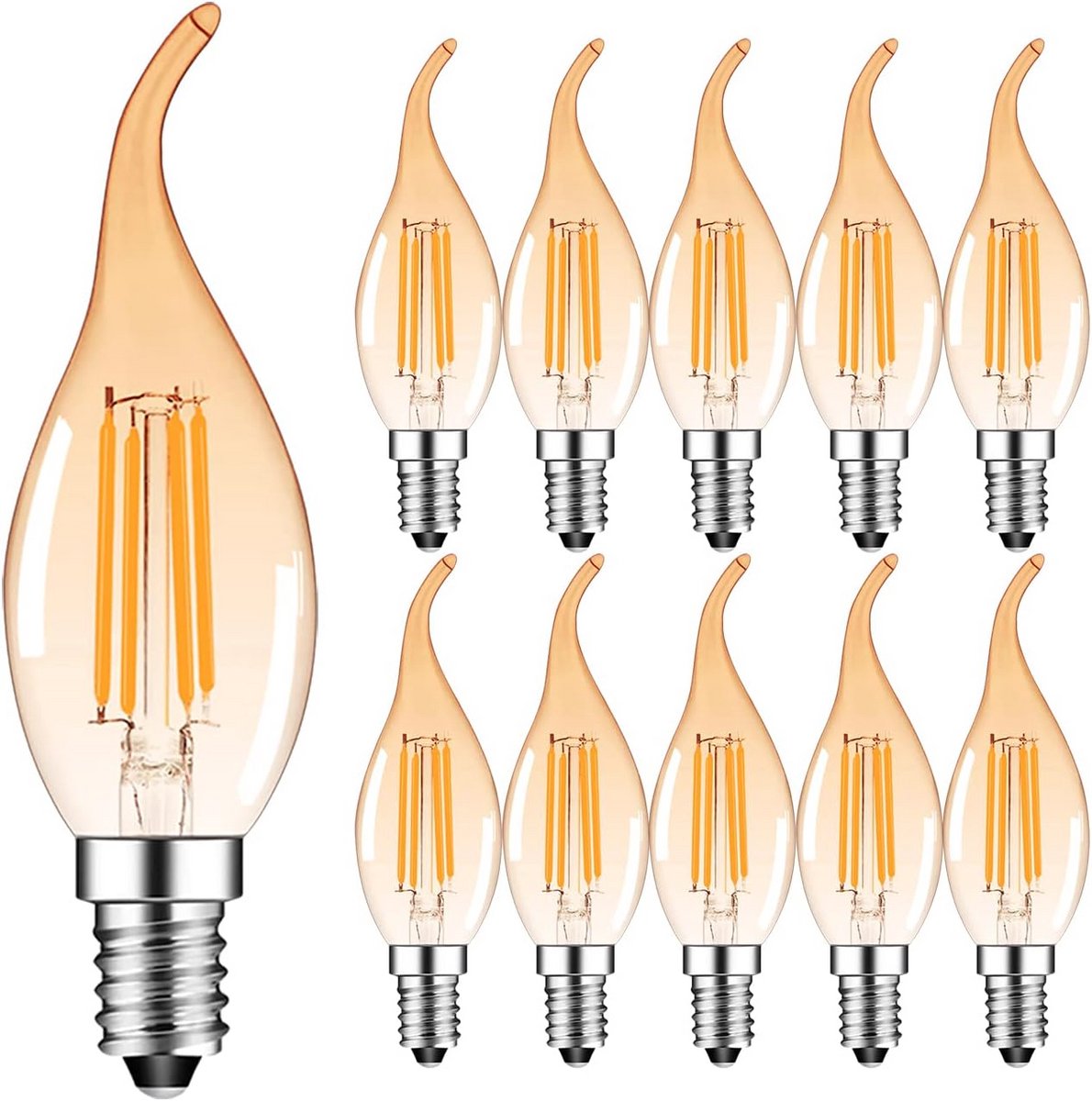 10x E14 LED Kaarslamp 4W Warm Wit 2700K (30W Vervanger) Amber Glas Licht