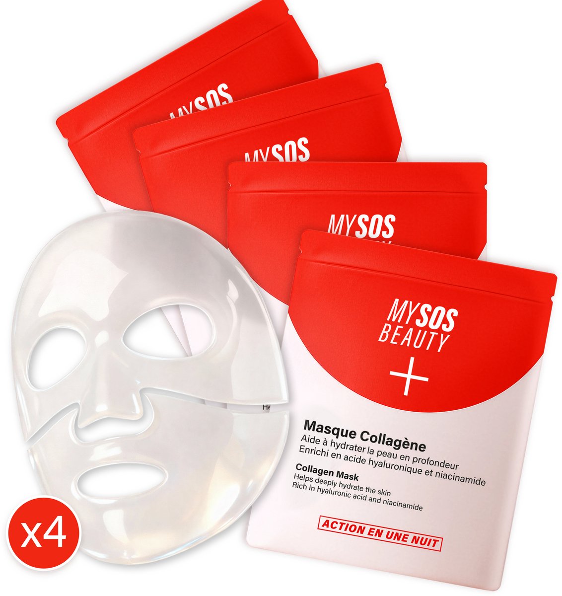 Set van 4 Bio-Collageen Gezichtsmaskers - K-Beauty - Intens Hydraterend & Verstevigend - My SOS Beauty