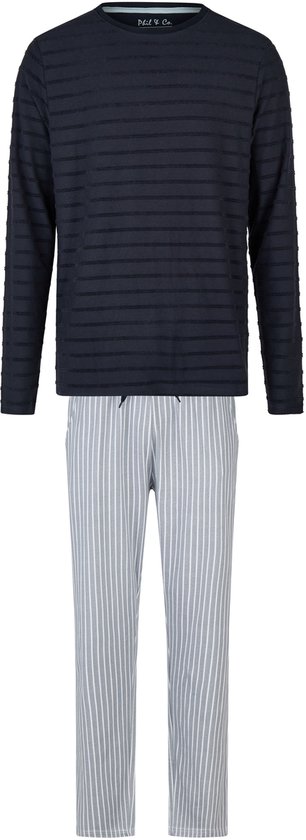Phil & Co Heren Lange Pyjama Set Donkerblauw/Grijs Gestreept - Maat M