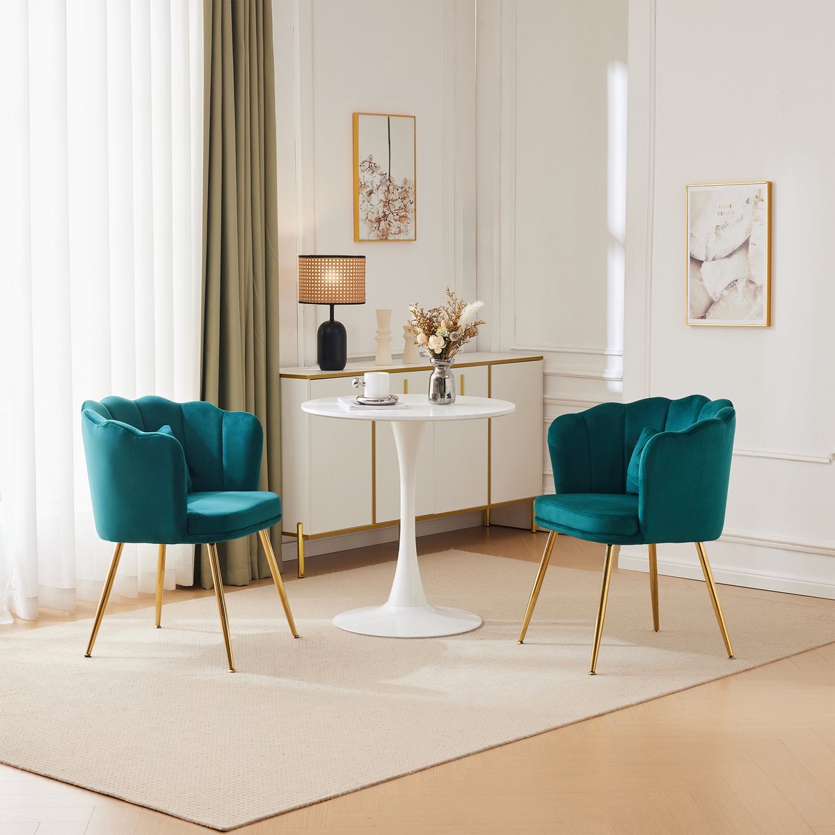 REDOM - Stoel - Bloemblaadjesrug Met Kussen - Modern - Voor Woonkamer Of Eethoek - Fluweel - Groen