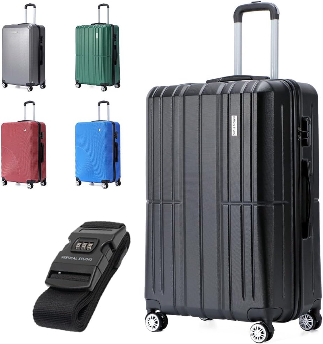 Harde Koffer - Reiskoffer Trolley - Vakantie Reizen - Inclusief Kofferriem - 20 24 28 Inch - Zwart