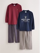 Next - Jongens - Set van 2 geweven pyjama's met lange mouwen en ruitjes - Rood