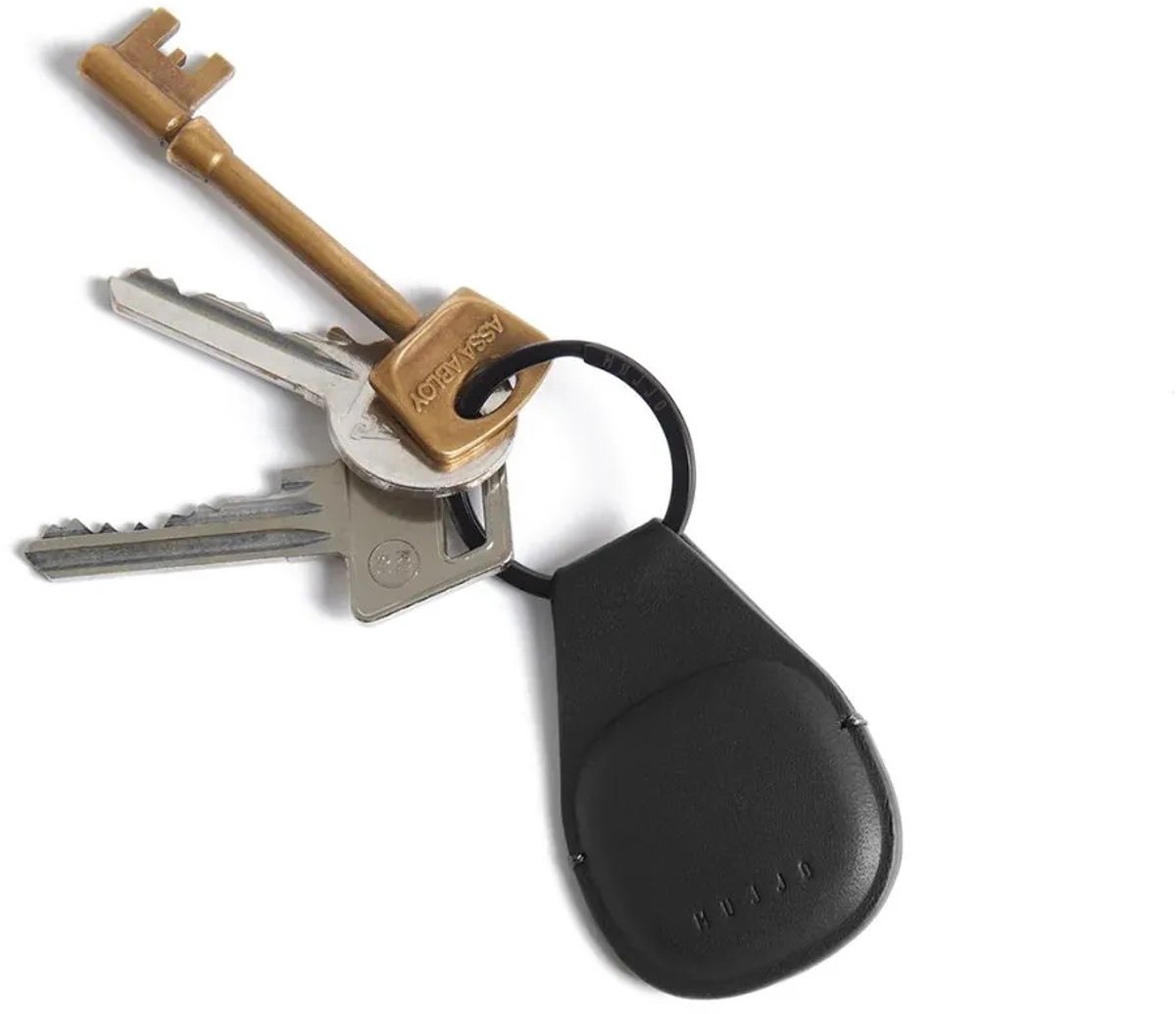 Mujjo Canopy Lederen Sleutelhanger AirTag – Past Perfect en Beveiligt AirTag – Eenvoudige Toevoeging en Verwijdering van AirTag – Duurzaam met Zwarte PVD-Afwerking - Zwart