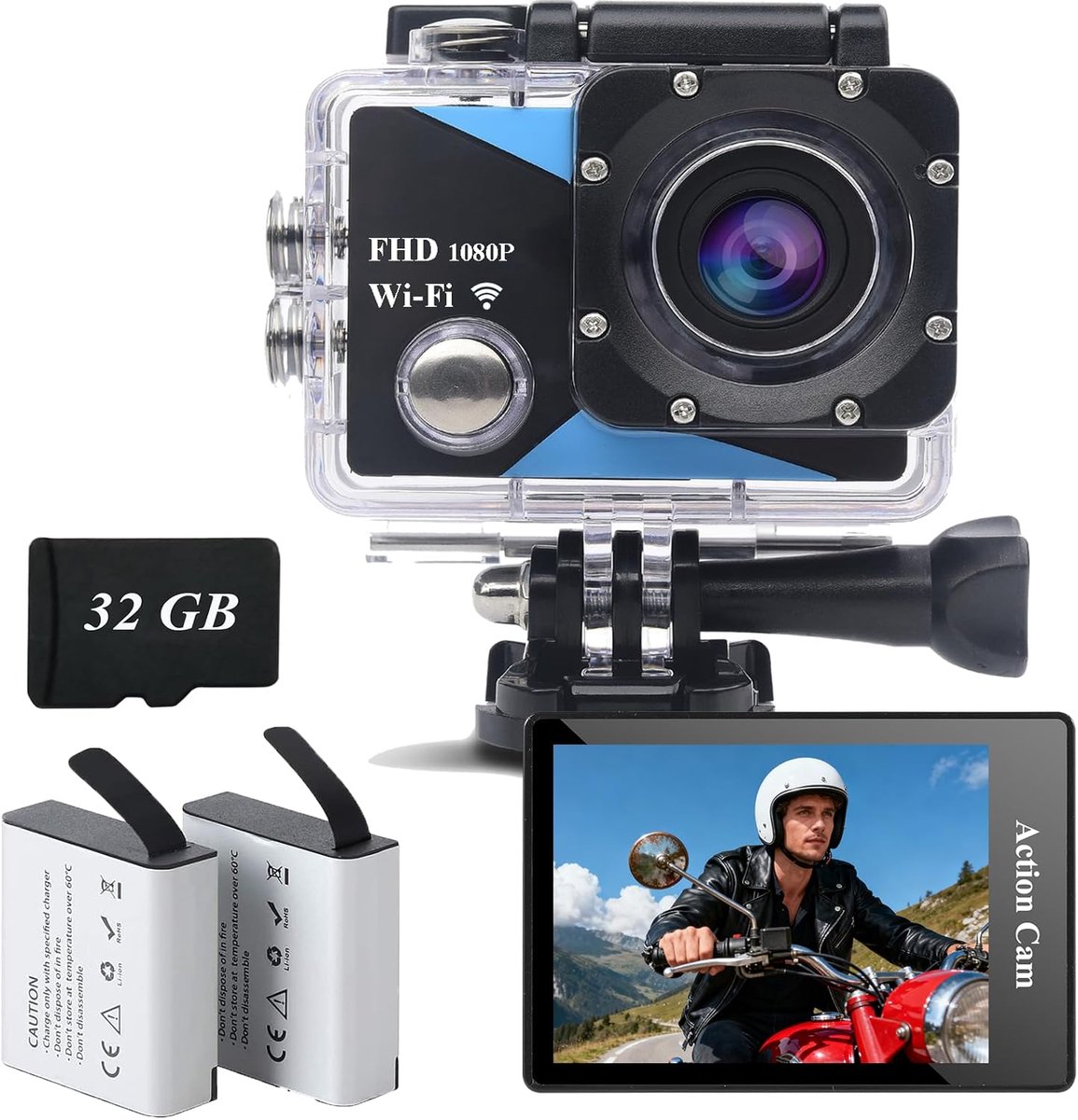 Actie Camera - Outdoor Camera - Avontuur Vastleggen - Waterdicht tot 30m - FHD 1080P - Zwart