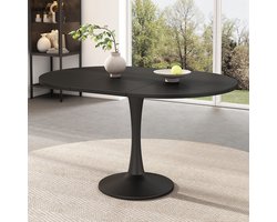 MODFU Uitschuifbare Eettafel - Ovaal - Modern - Voor Eetkamer - MDF - Zwart