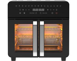 Dewelling AFTO-2301DT XXL Heteluchtfriteuse 23L met Verwijderbaar Tussenschot & Franse Deuren - 2200W Dubbele Zone Airfryer - 15 Kookprogramma's & 12 Accessoires