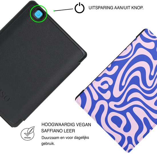 Lunso Geschikt voor Kobo Aura H20 Edition 2 hoesje (6.8 inch) - Vegan Saffiano Leren Sleep Cover - Violet Vortex - (niet voor de Kobo Aura edition 2) van Lunso — afbeelding 4