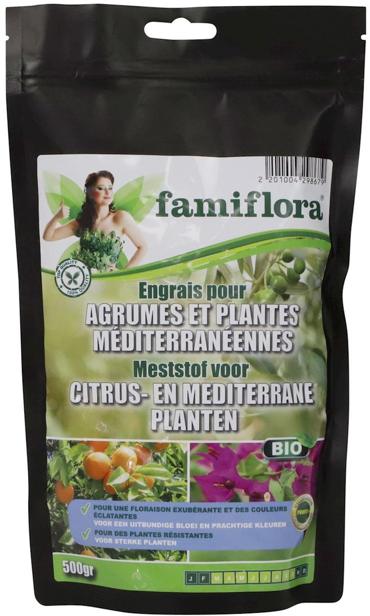 Famiflora meststof voor citrus en mediterrane planten - 500 g - bio - Versterkt wortels zodat planten stress beter doorstaan - Stimuleert rijke bloei waardoor je planten echt opvallen