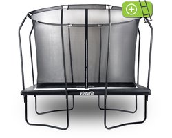 VirtuFit Rechthoekige Trampoline met Veiligheidsnet - 183 x 274 cm - Incl. Beschermrand en Gratis Trapje - Extra Veilig - Water- en UV-bestendig - Max. 150 kg - Voor Kinderen en Volwassenen - Zwart