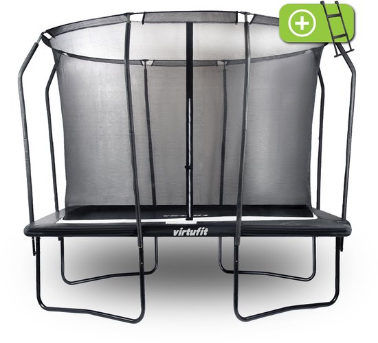 VirtuFit Rechthoekige Trampoline met Veiligheidsnet - 183 x 274 cm - Incl. Beschermrand en Gratis Trapje - Extra Veilig - Water- en UV-bestendig - Max. 150 kg - Voor Kinderen en Volwassenen - Zwart