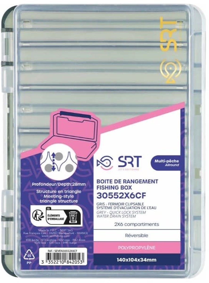 Sert SRT Omkeerbare Opbergbox 2x6 Compartimenten Grijs