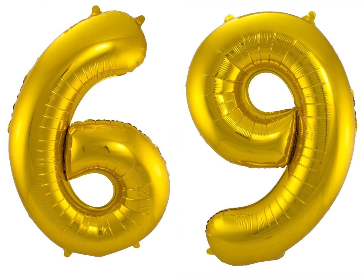Folieballon 69 jaar - Goud - 86 cm
