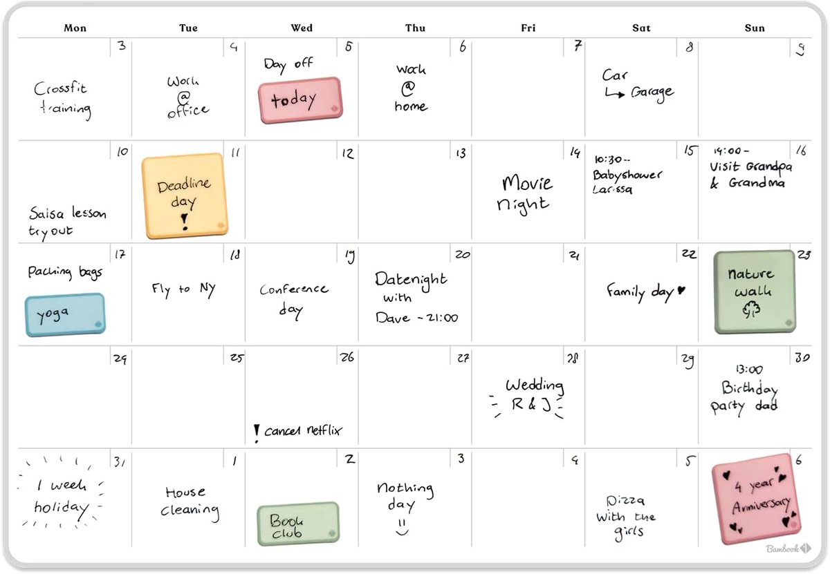Maandplanner - Koelkastplanner - Afspraken Plannen - Zelfklevend Uitwisbaar - 35x24 cm - Wit