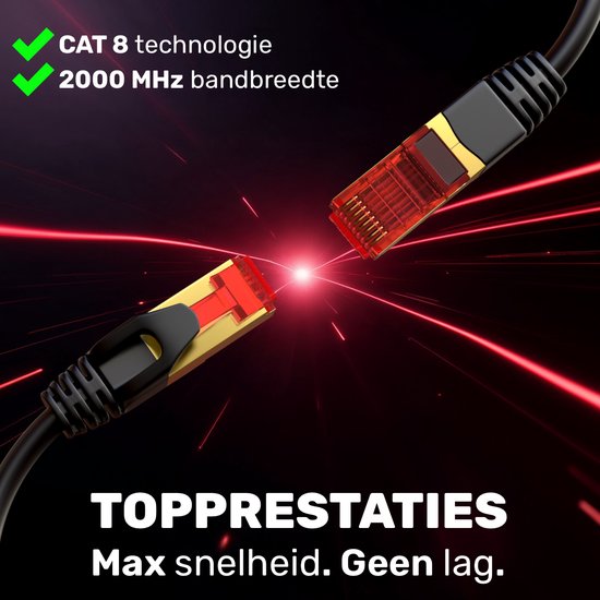 Câble Ethernet ProFPS Cat 8 – 3 mètres – 40 Gbit/s et 2 000 MHz – S/FTP – RJ45 – 100 % Koper – Zwart – Câble réseau pour Gaming, TV, routeur et Switch